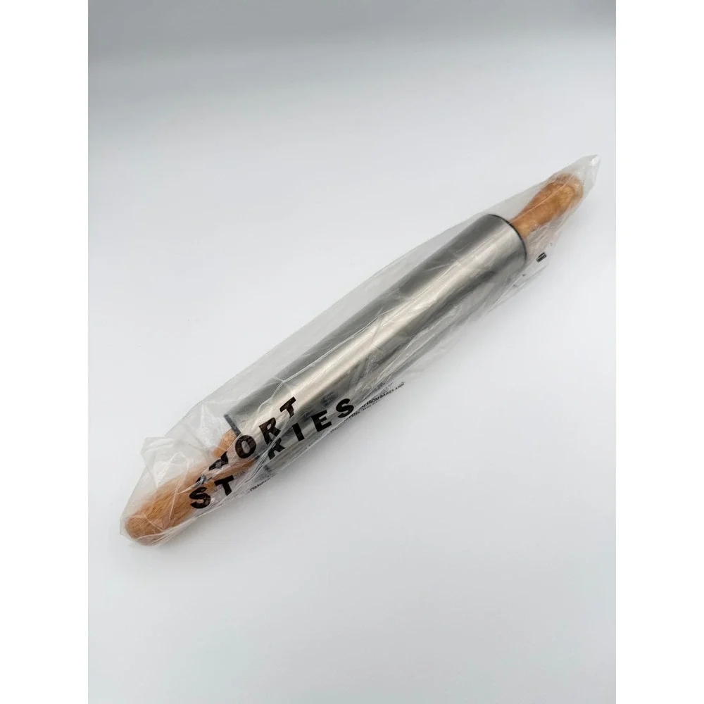 Short Stories 17 Inch Stainless Steel Rolling Pin Wood Handles FabFitFun NWT
